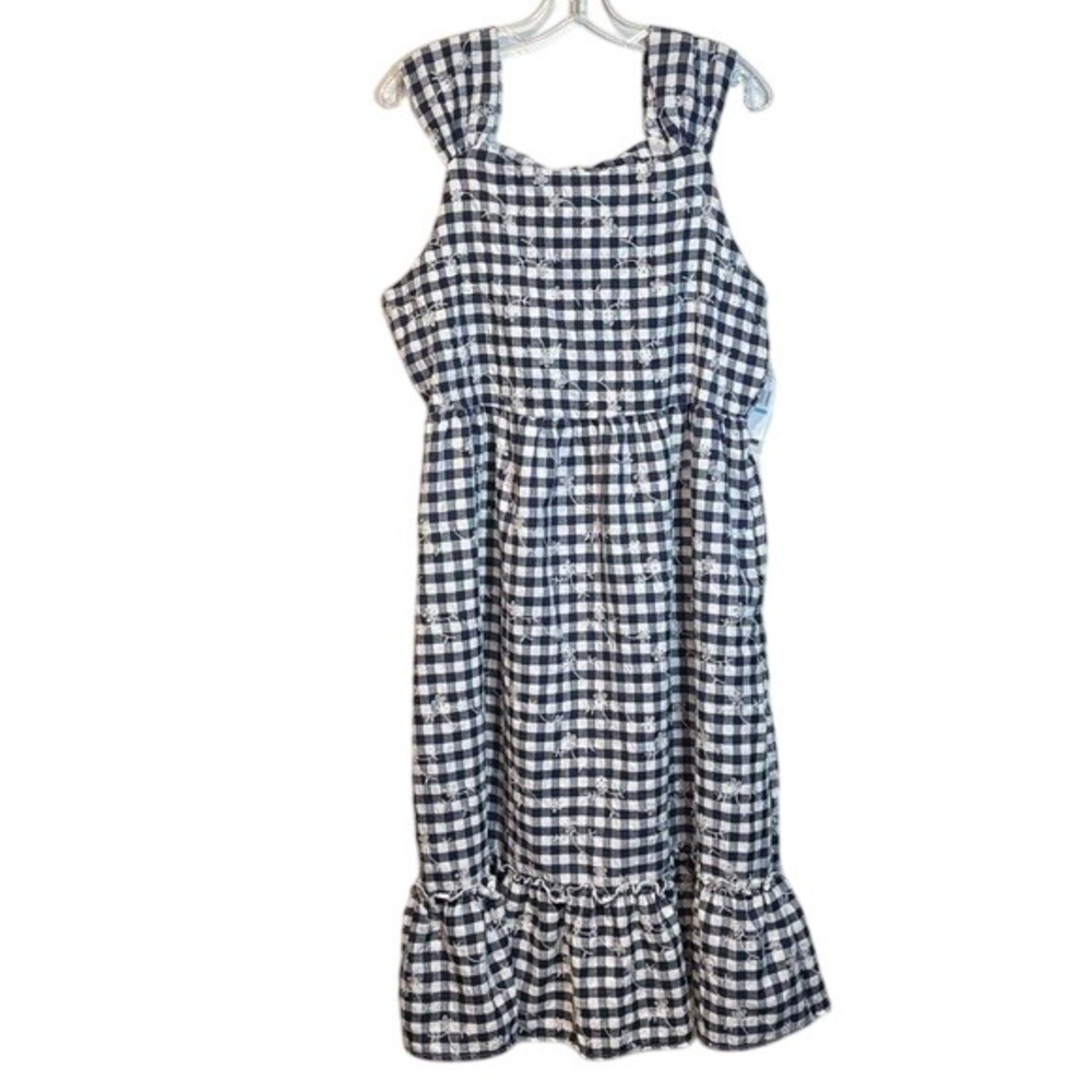 NWT Blueberi Boulevard Navy Gingham Smocked‎ Cottagecore Women's Sun Dress XL